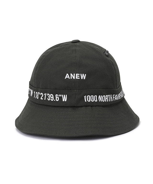 ANEW Golf Number Point 6 Angle Bucket Hat featuring a hexagonal design and detachable chin strap, made from 100% cotton and polyester lining.