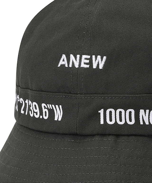 ANEW Golf Number Point 6 Angle Bucket Hat featuring a hexagonal design and detachable chin strap, made from 100% cotton and polyester lining.