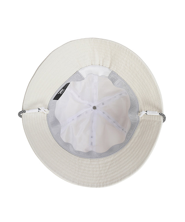 ANEW Golf Number Point 6 Angle Bucket Hat featuring a hexagonal design and detachable chin strap, made from 100% cotton and polyester lining.