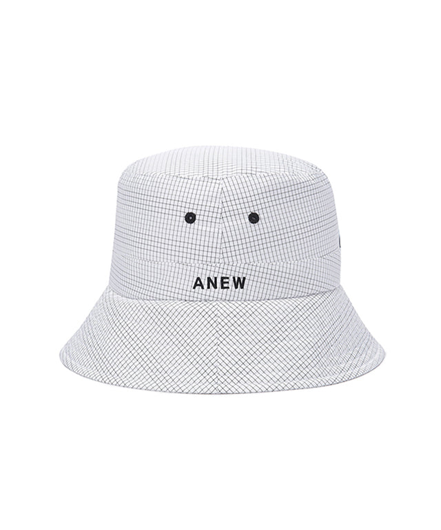 ANEW Golf Nylon Ripstop Bucket Hat featuring a stylish graphic logo, lightweight design, and detachable strap for windy conditions.