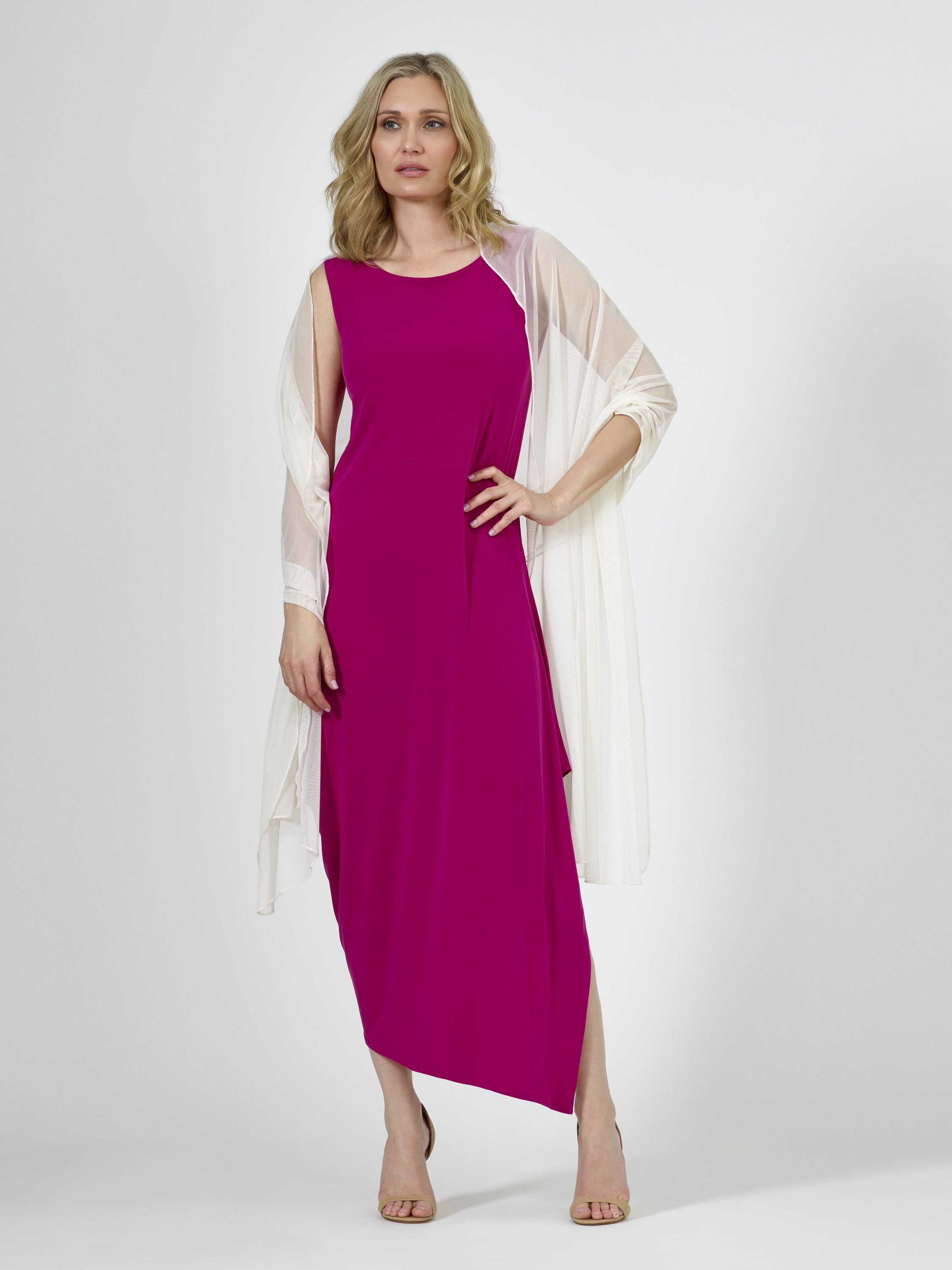 A stylish Angled Dress featuring a double layer bodice and asymmetric hem, perfect for modern fashion enthusiasts.