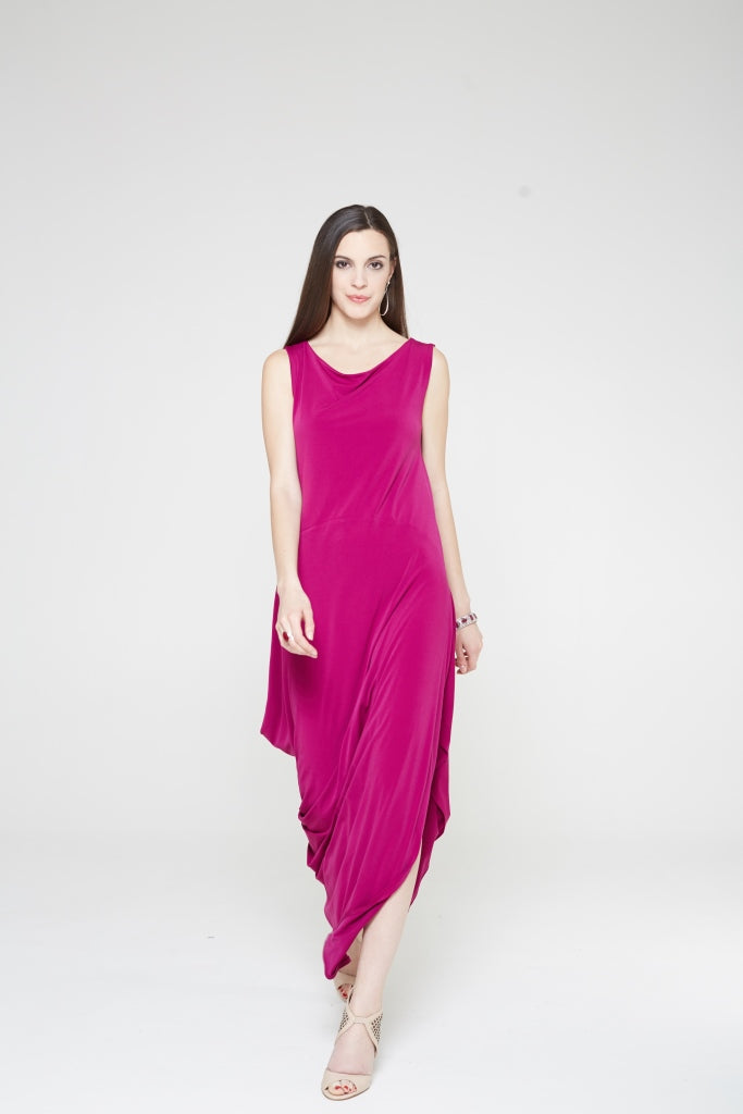 A stylish Angled Dress featuring a double layer bodice and asymmetric hem, perfect for modern fashion enthusiasts.