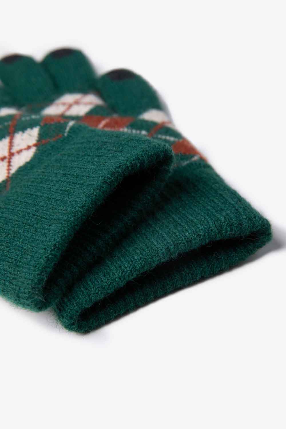 A flat lay image of Argyle Knit Gloves showcasing their stylish pattern and soft acrylic material.