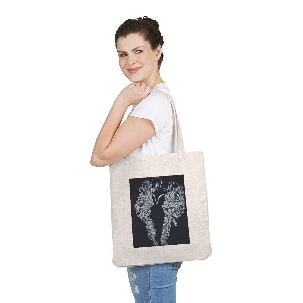 ART BAGGE Canvas Tote in light beige with linen texture, showcasing custom artwork on one side.