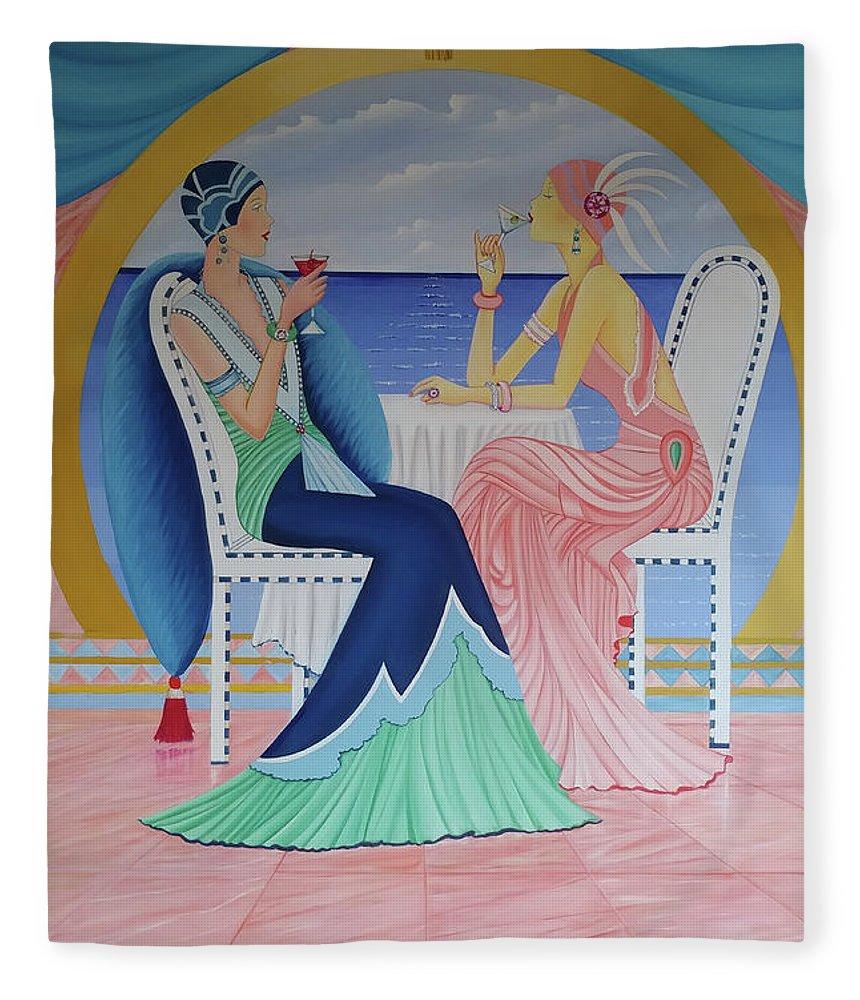 Art Deco Cruising blanket showcasing vibrant artwork on plush fleece, perfect for cozying up or home decor.