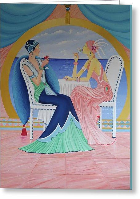 Art Deco Cruising greeting card featuring elegant design and semi-gloss finish, displayed with a white envelope.