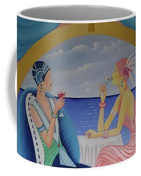 Art Deco Cruising ceramic coffee mug in two sizes, showcasing elegant design and functionality.