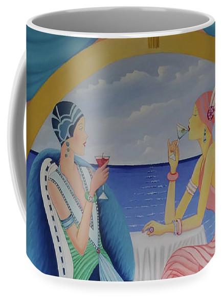 Art Deco Cruising ceramic coffee mug in two sizes, showcasing elegant design and functionality.