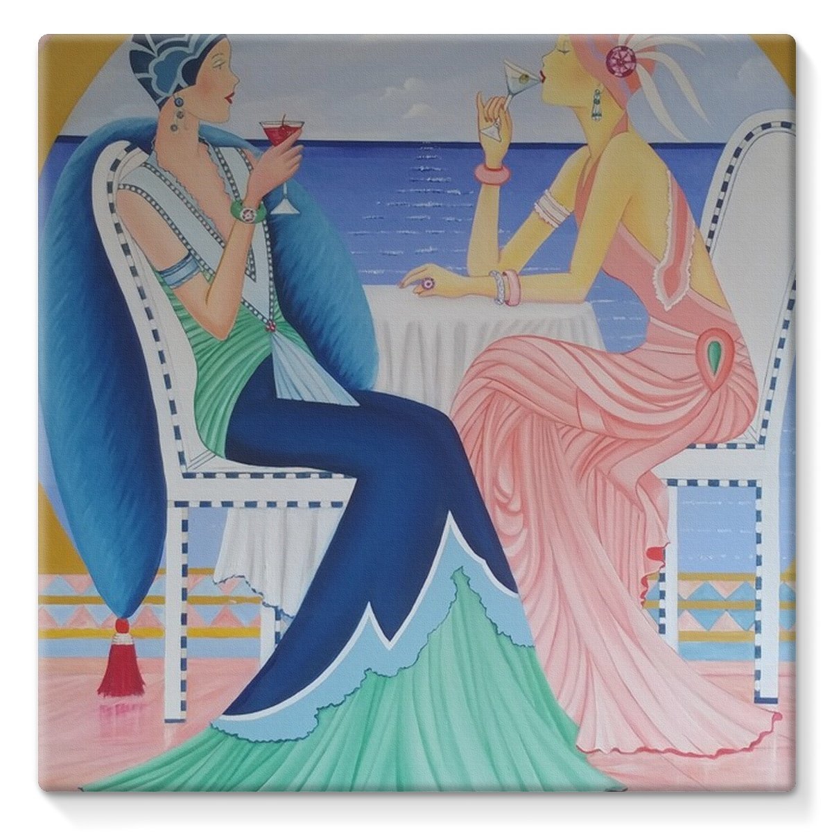 Art Deco Cruising Prints Canvas featuring vibrant colors and geometric designs, gallery wrapped on a sturdy frame.