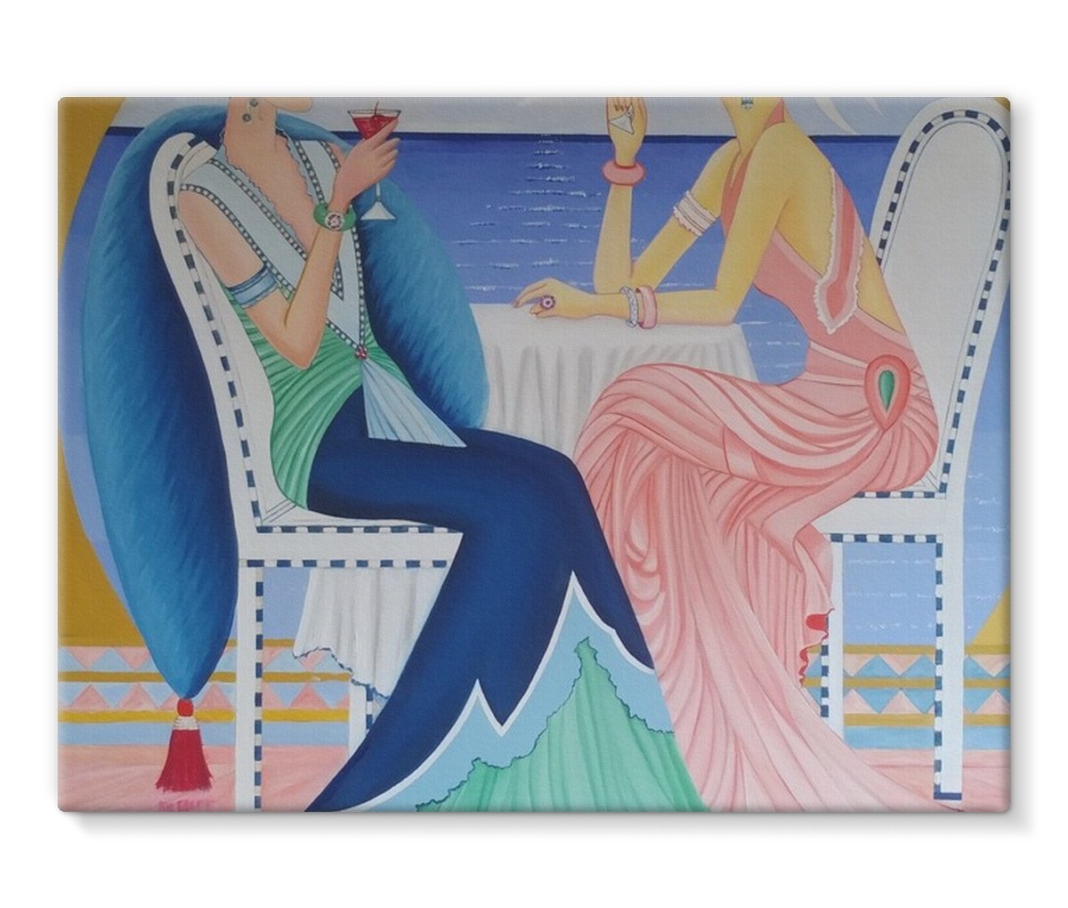 Art Deco Cruising Prints Canvas featuring vibrant colors and geometric designs, gallery wrapped on a sturdy frame.