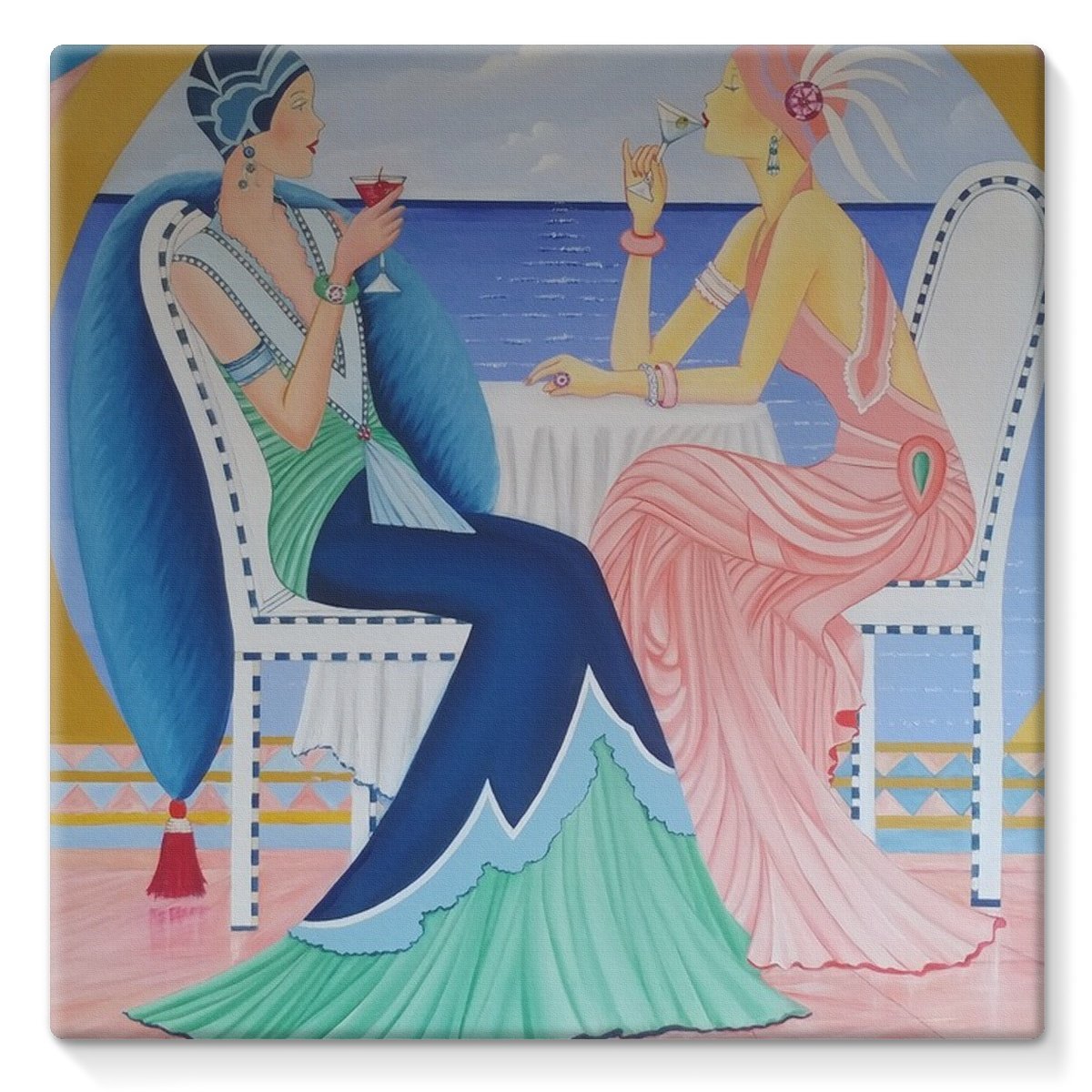 Art Deco Cruising Prints Canvas featuring vibrant colors and geometric designs, gallery wrapped on a sturdy frame.