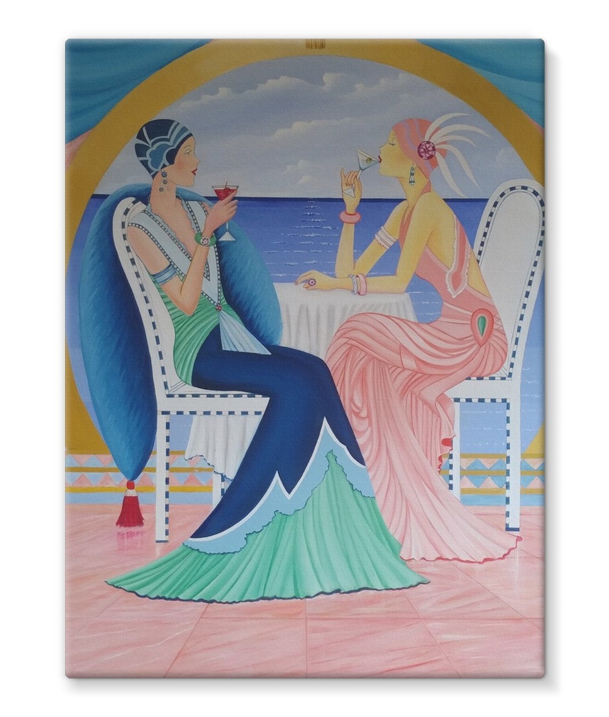 Art Deco Cruising Prints Canvas featuring vibrant colors and geometric designs, gallery wrapped on a sturdy frame.