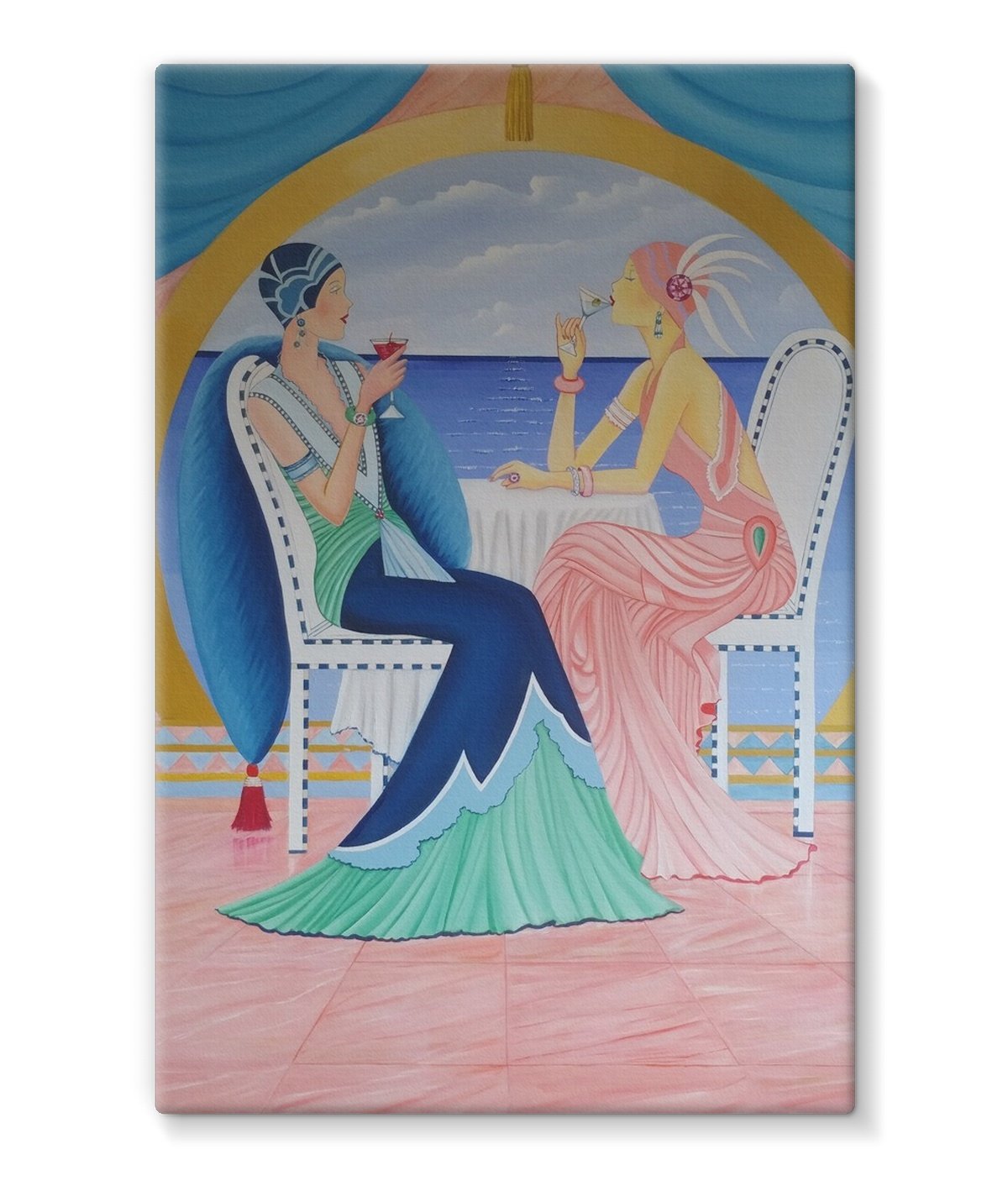 Art Deco Cruising Prints Canvas featuring vibrant colors and geometric designs, gallery wrapped on a sturdy frame.