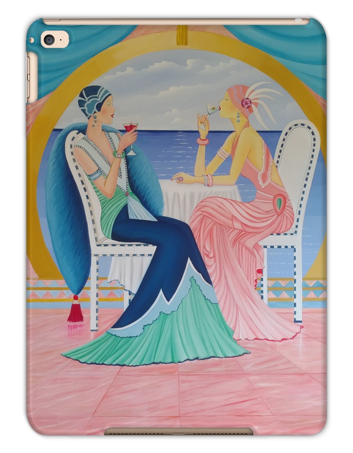 Art Deco Cruising Tablet Case showcasing a stylish design with shatterproof plastic for phone protection.