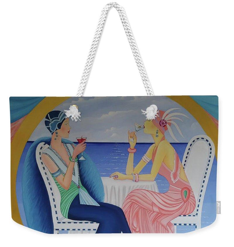 Art Deco Cruising Weekender Tote Bag featuring chic design and durable fabric, perfect for stylish getaways.