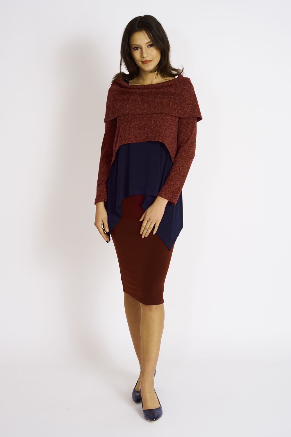 Ashmore Sweater Knit Crop Cowl Neck Topper in a stylish design, perfect for layering over dresses or tunics.