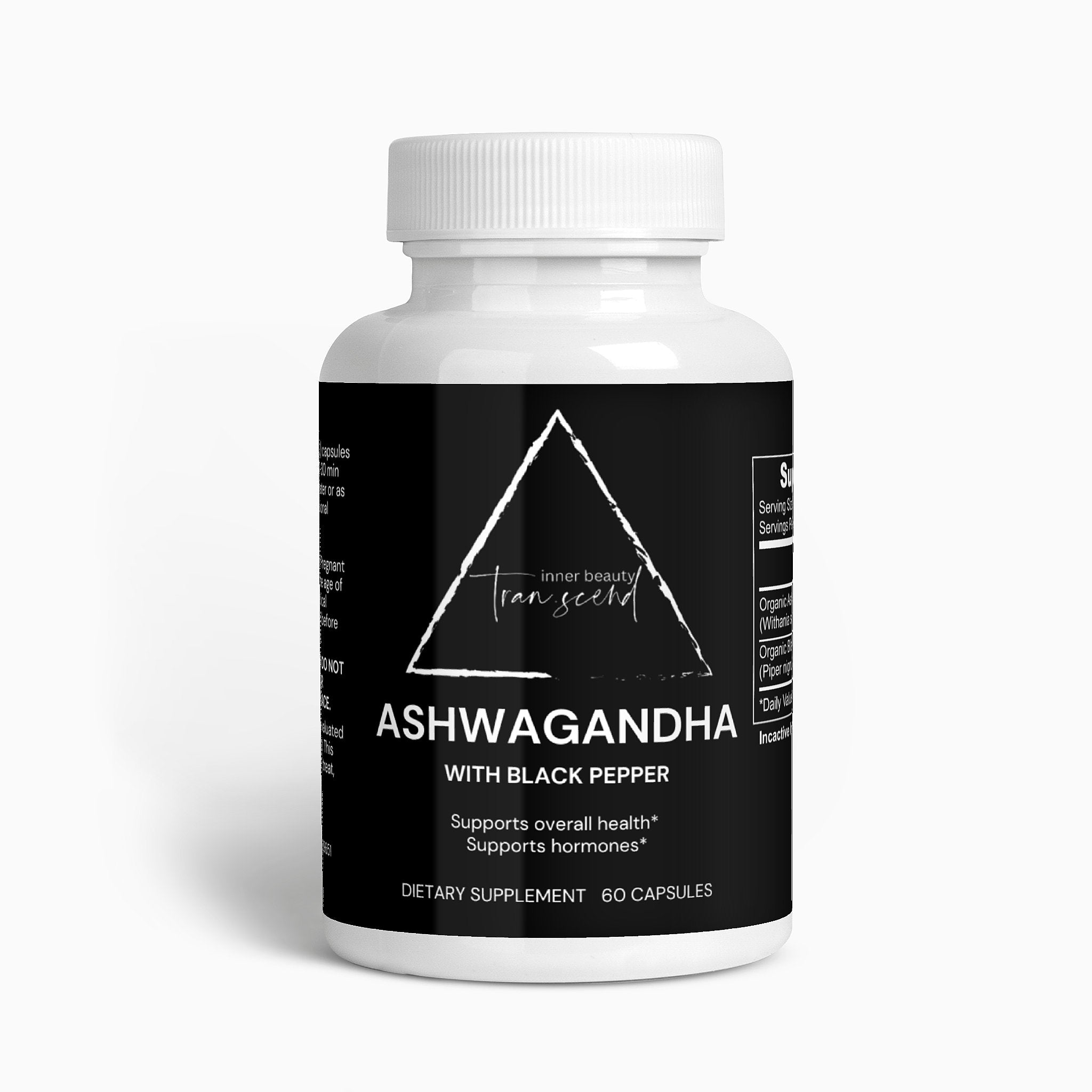 A bottle of organic Ashwagandha capsules with a green background, showcasing its natural and health-promoting properties.