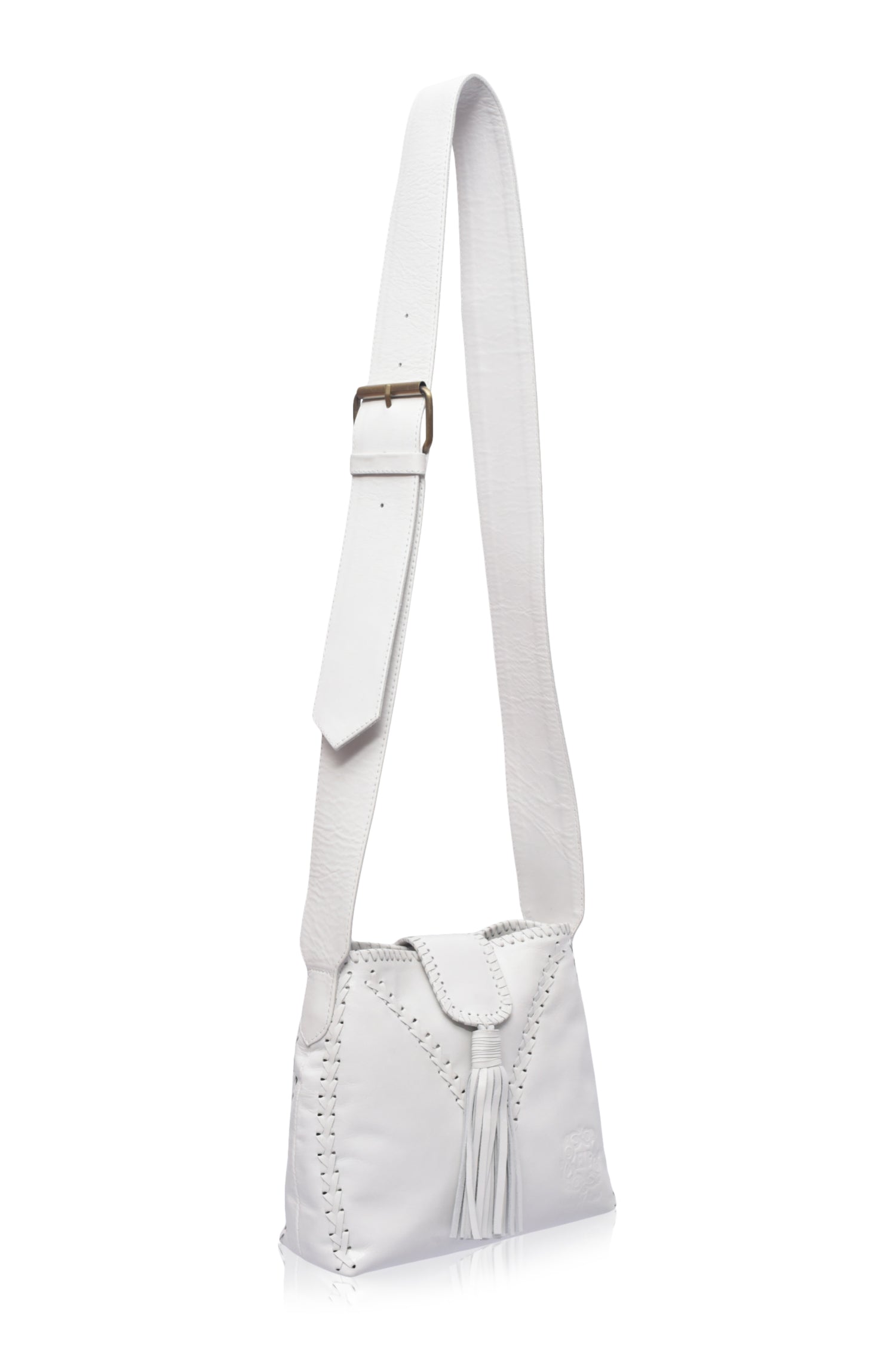 Atacama Small Crossbody Bag made of high-quality leather with intricate stitching, featuring an adjustable strap and multiple pockets.