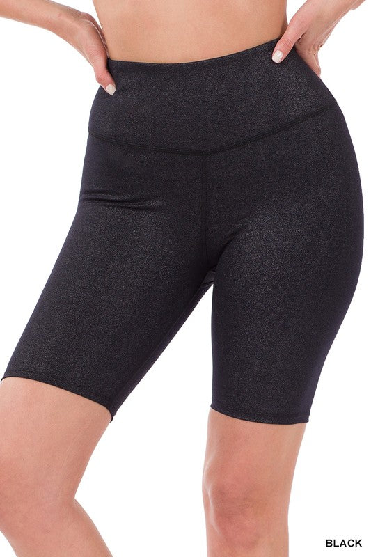 Athletic High Rise Biker Shorts in Rose, Black, and Almond colors, showcasing tummy control and a sleek design for workouts and casual wear.