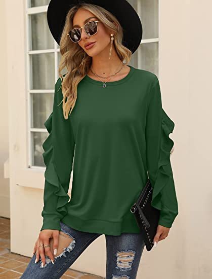 A stylish women's casual round neck sweater in solid color with pleated detailing, perfect for autumn and winter wear.