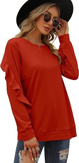 A stylish women's casual round neck sweater in solid color with pleated detailing, perfect for autumn and winter wear.