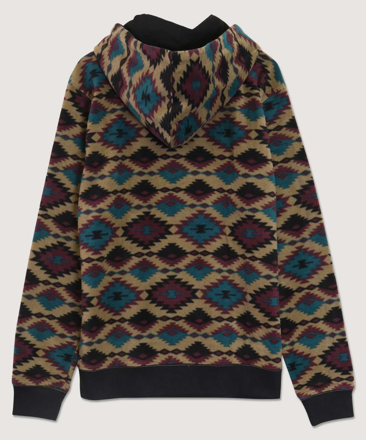 Aztec Diamond Print Hoodie in Dark Khaki featuring a unique design, drawstring hood, and kangaroo pocket.