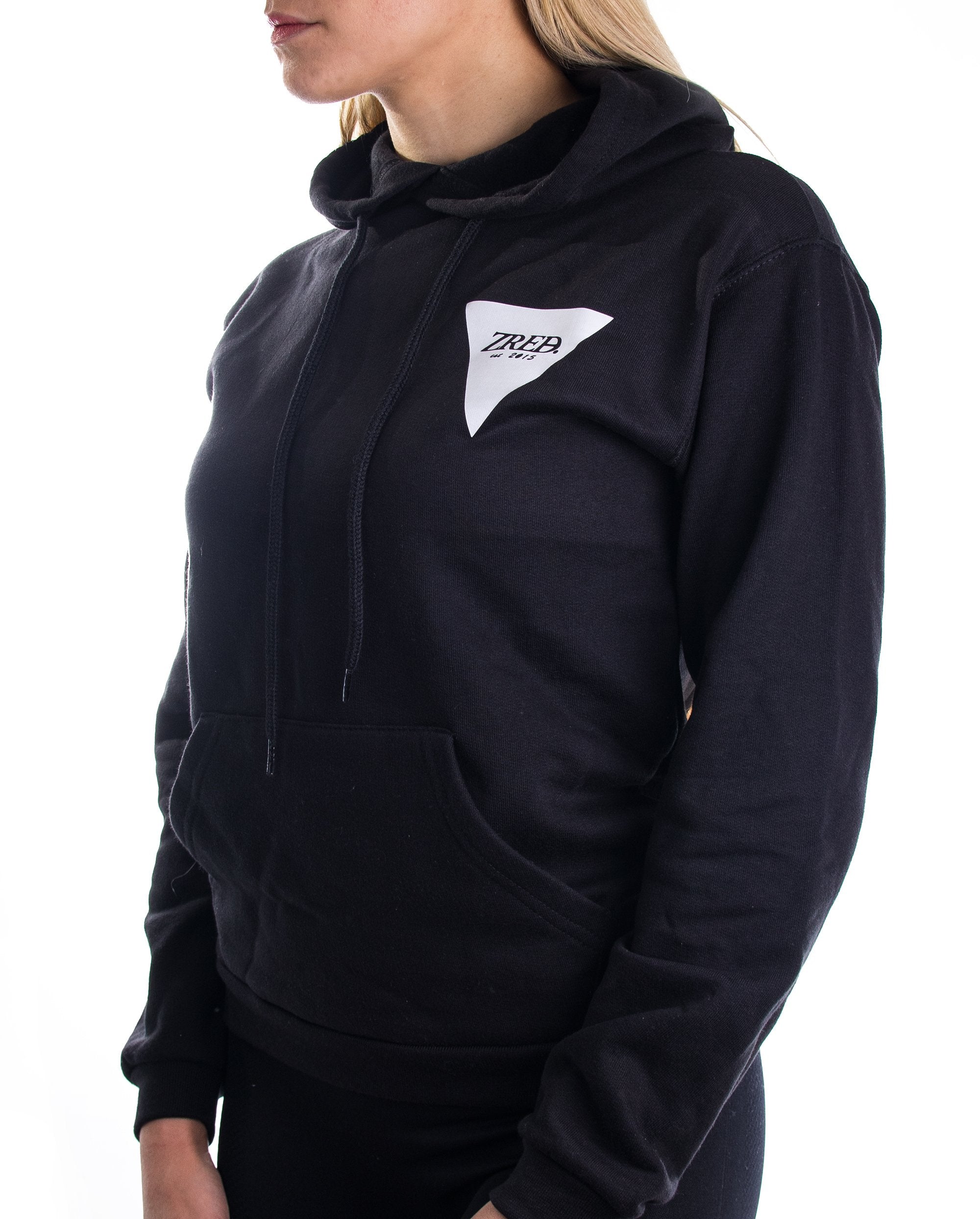 A stylish black and white hoodie designed for autumn, featuring a loose fit and classic design.