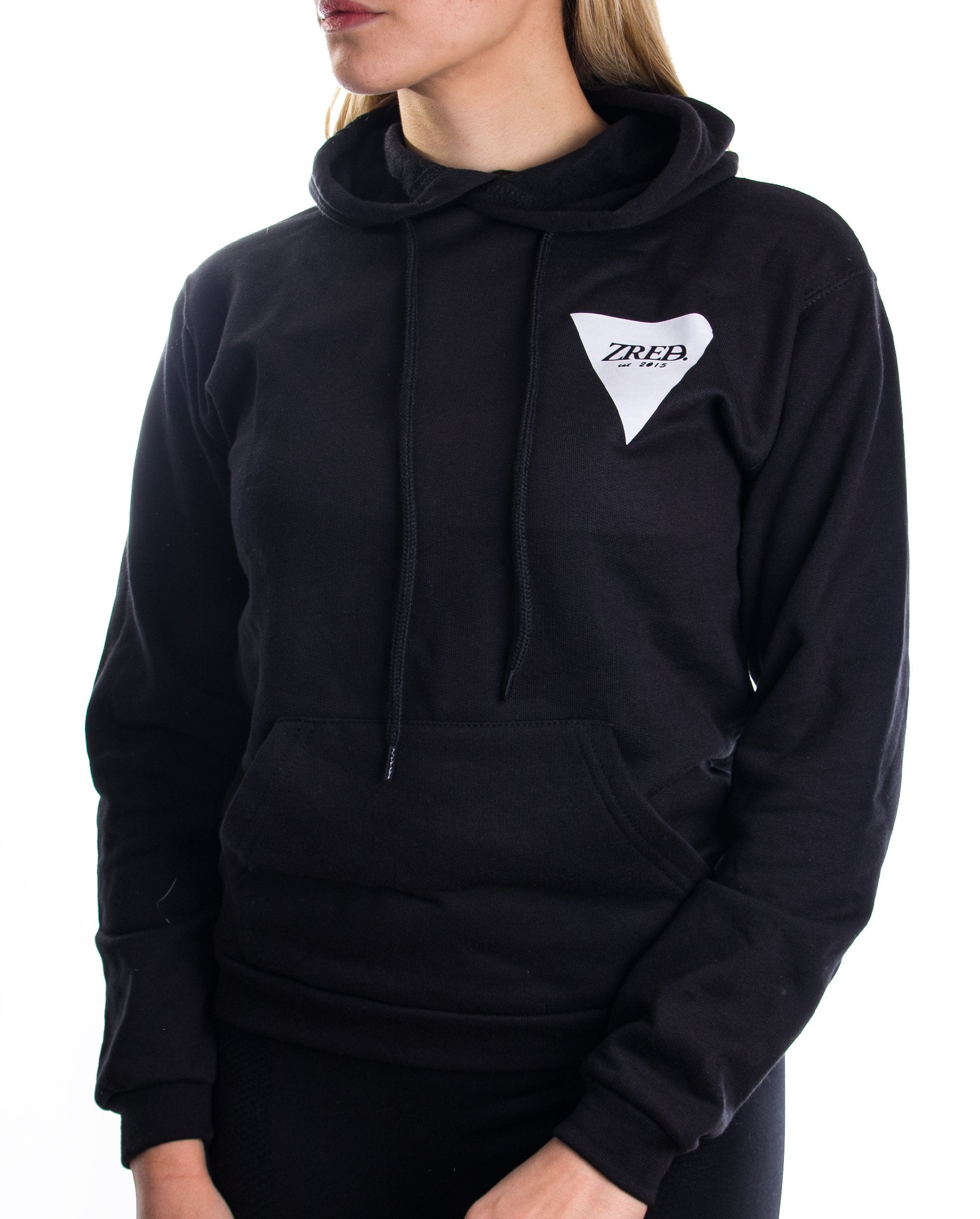 A stylish black and white hoodie designed for autumn, featuring a loose fit and classic design.