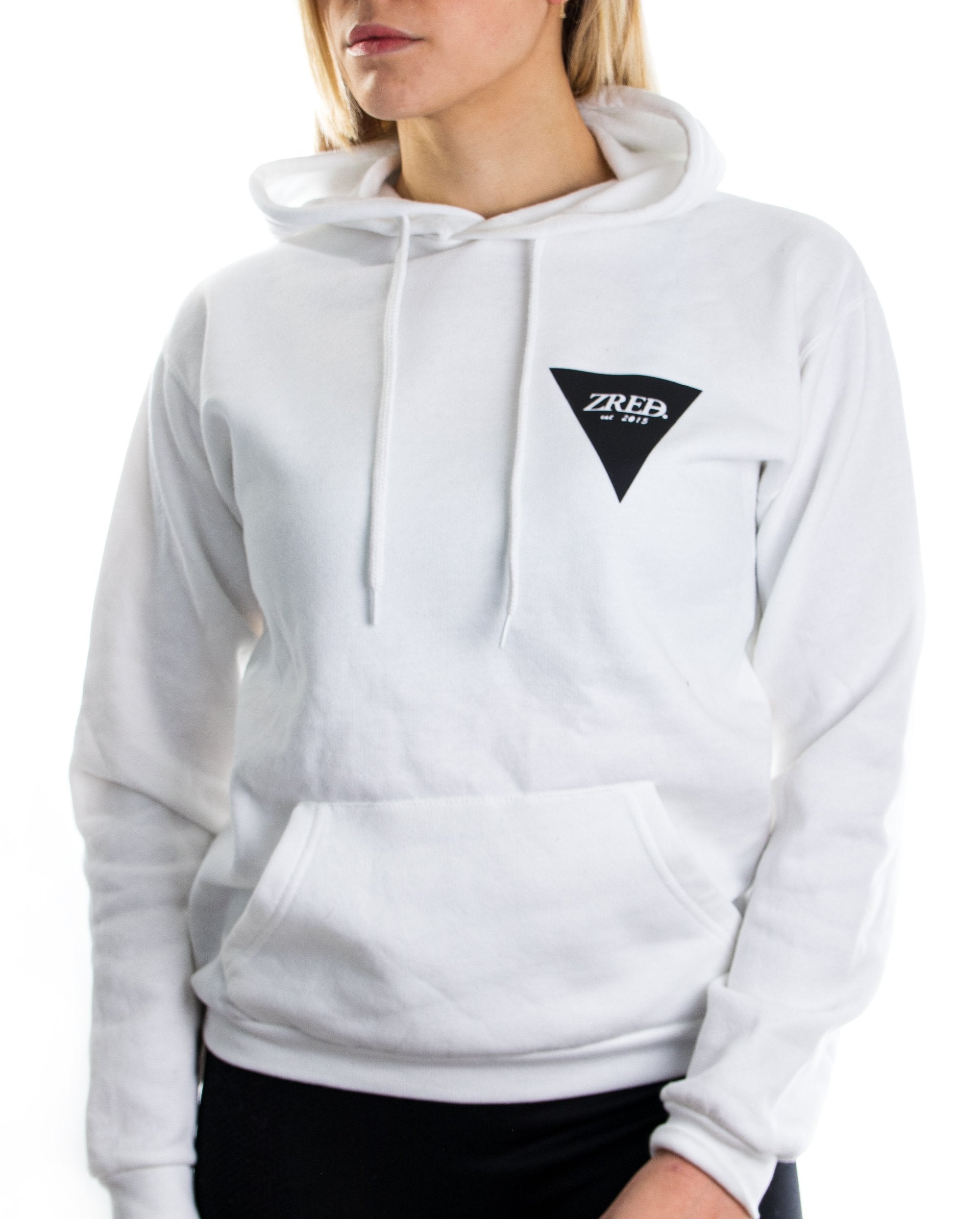 A stylish white and black autumn hoodie for women, featuring a relaxed fit and classic design, perfect for chilly weather.