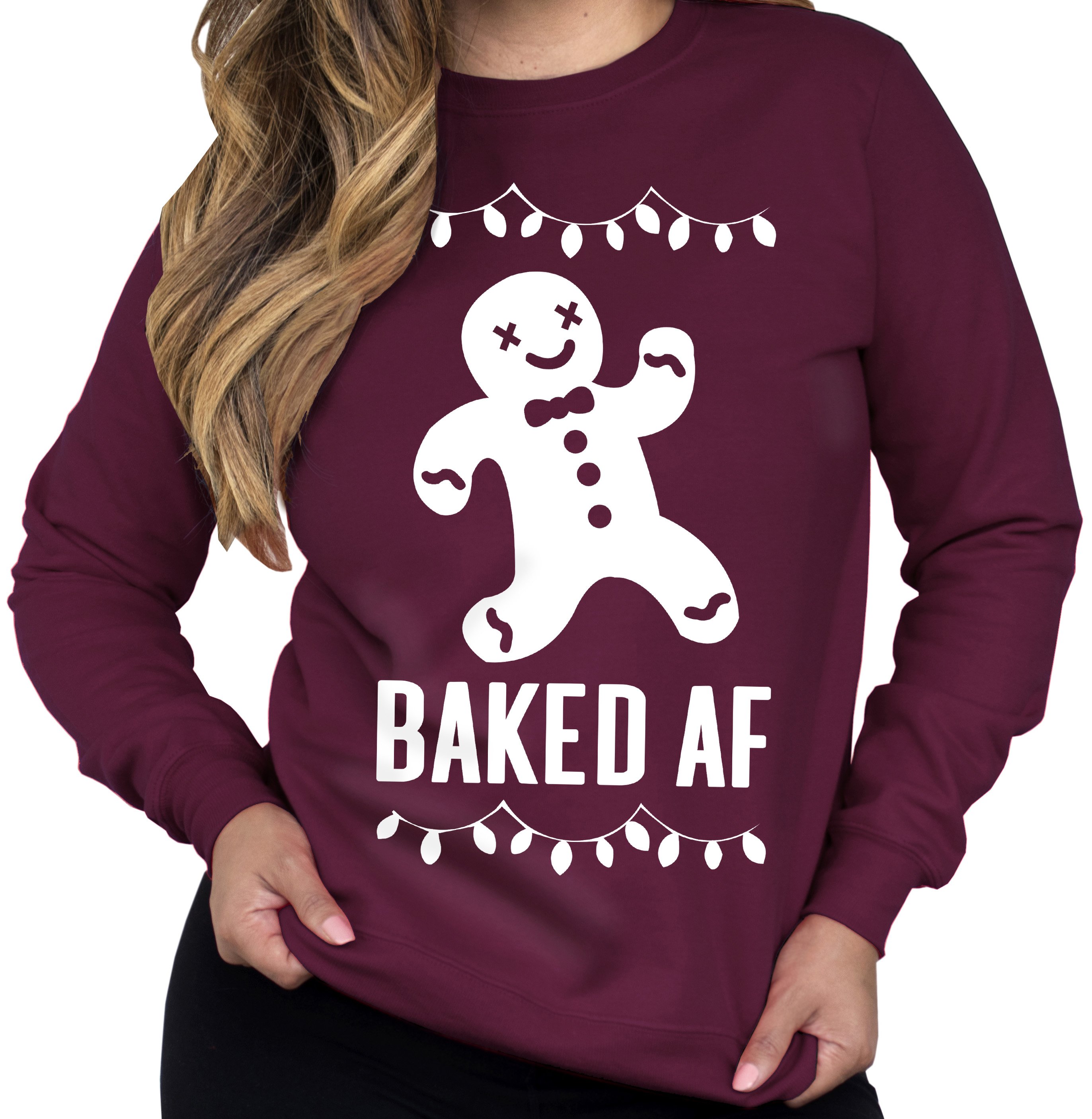 BAKED AF Christmas Sweatshirt in red, featuring a humorous design perfect for holiday parties.