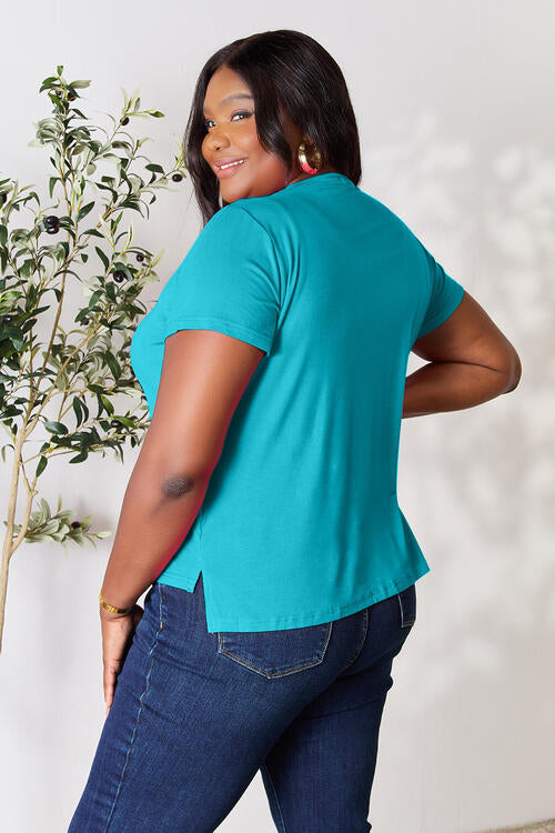 Basic Bae Full Size Round Neck Short Sleeve T-Shirt in various sizes, showcasing its soft fabric and classic design.