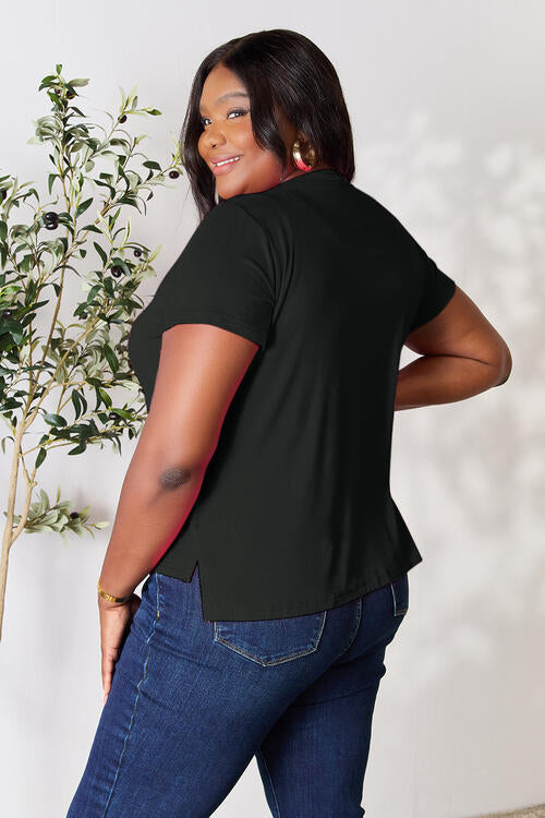 Basic Bae Full Size Round Neck Short Sleeve T-Shirt in various sizes, showcasing its soft fabric and classic design.