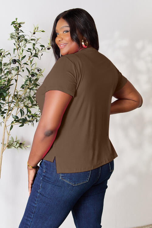 Basic Bae Full Size Round Neck Short Sleeve T-Shirt in various sizes, showcasing its soft fabric and classic design.