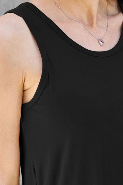 Basic Bae Full Size Round Neck Tank in various sizes, showcasing its round neck design and soft fabric.