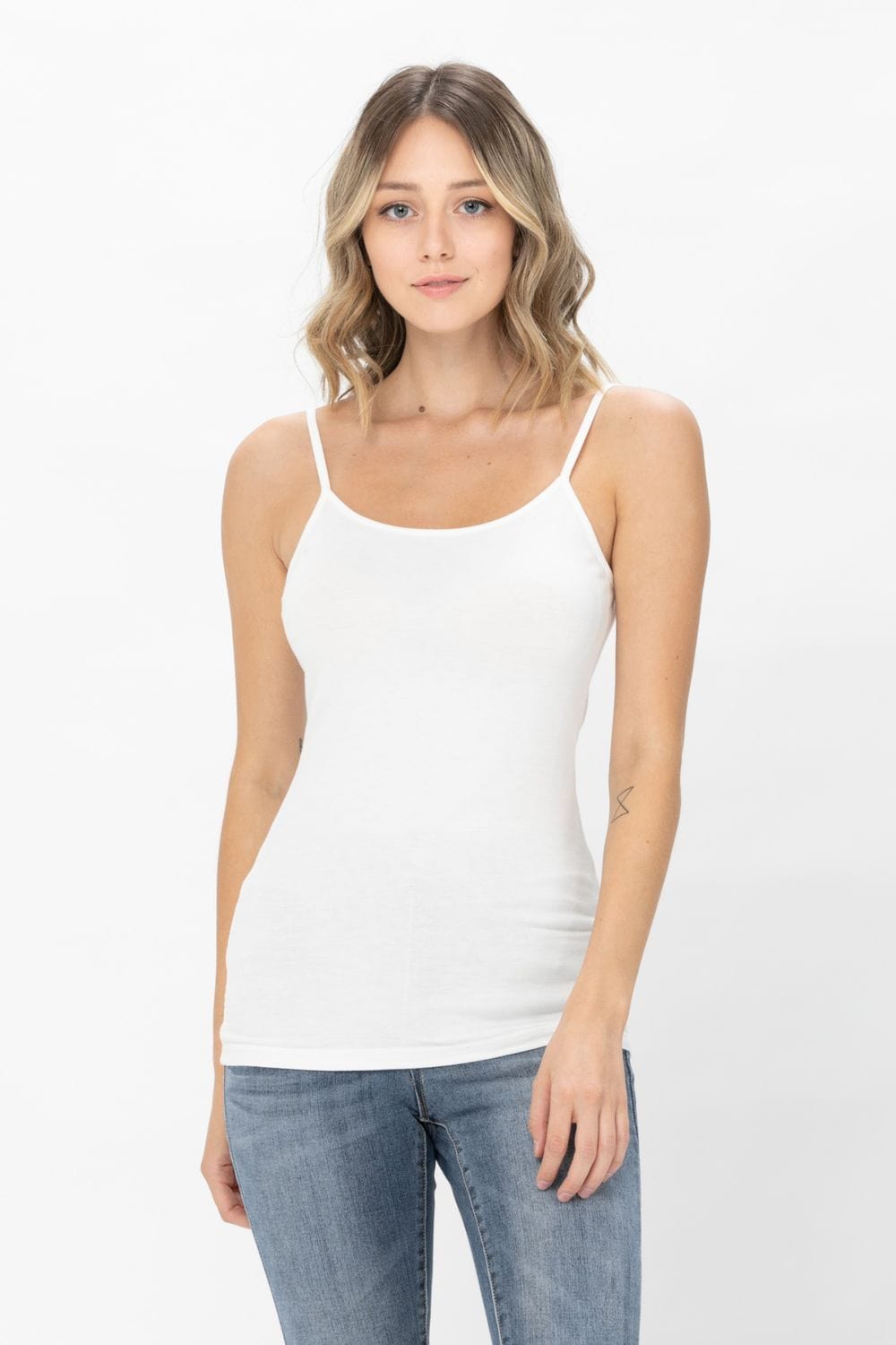 Basic Solid Shapewear Camisole in soft fabric with spaghetti straps, perfect for layering or wearing alone.