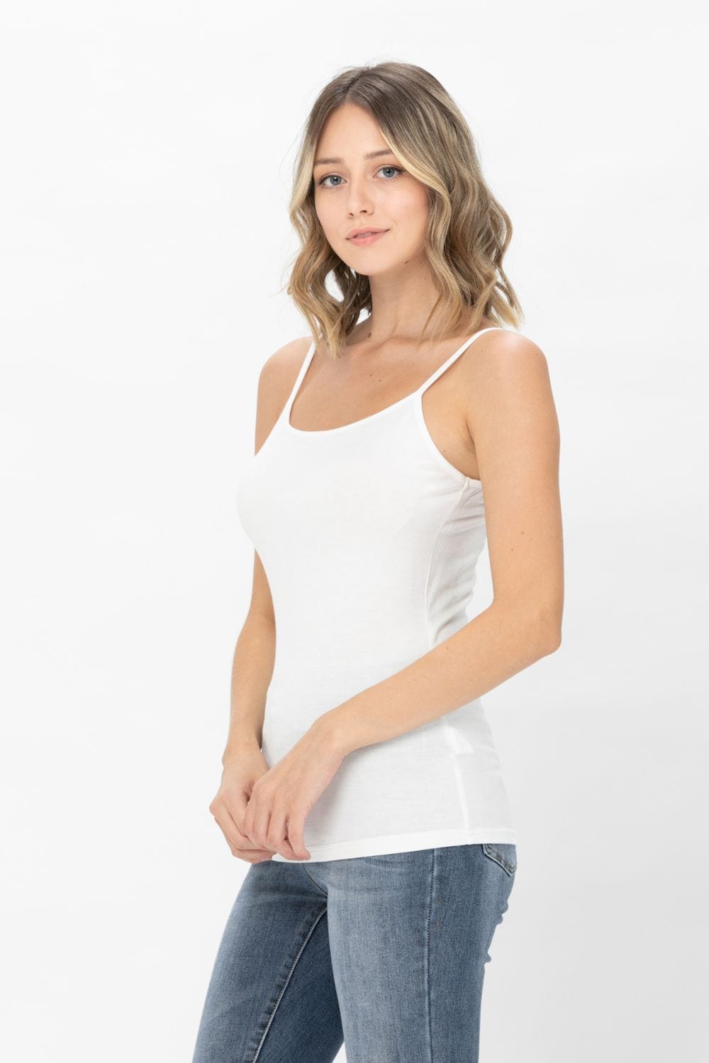 Basic Solid Shapewear Camisole in soft fabric with spaghetti straps, perfect for layering or wearing alone.