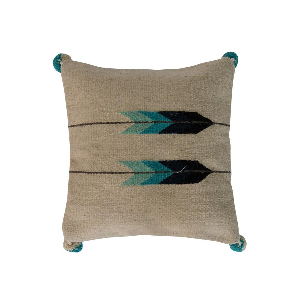 Baxa Native American Pillow Cover featuring a blue arrow design, handcrafted from 100% wool, showcasing artisan craftsmanship.