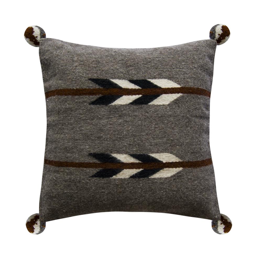 Baxa Native American Pillow Cover featuring gray arrows design, handcrafted from wool, showcasing traditional weaving techniques.