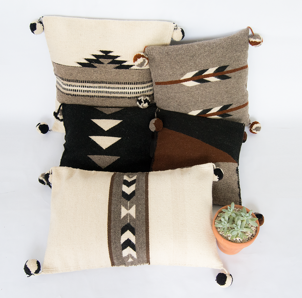 Baxa Native American Pillow Cover featuring gray arrows design, handcrafted from wool, showcasing traditional weaving techniques.