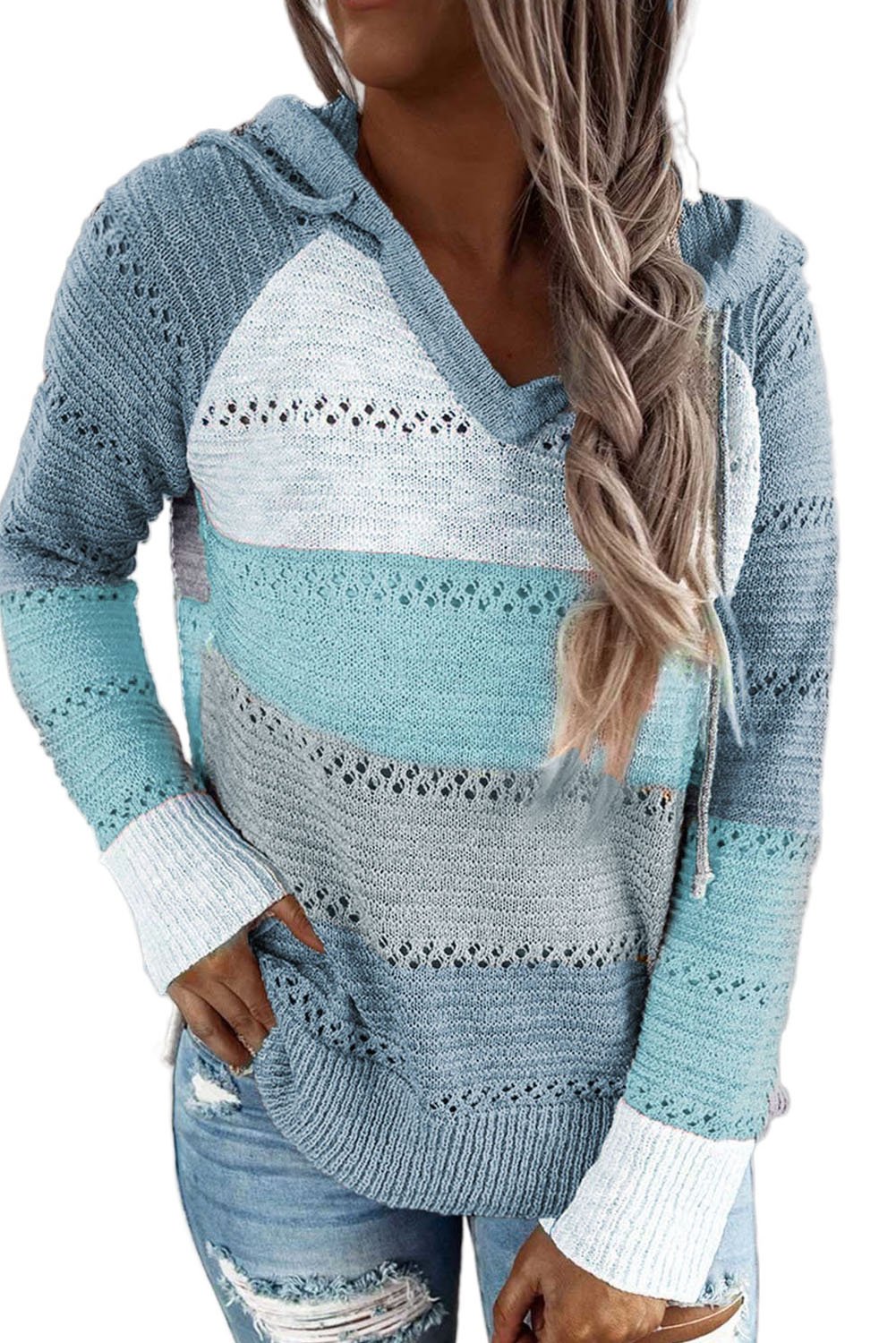 A cozy Beach Bonfire Knitted Hoodie displayed on a mannequin, showcasing its lightweight fabric and stylish design, perfect for beach nights.