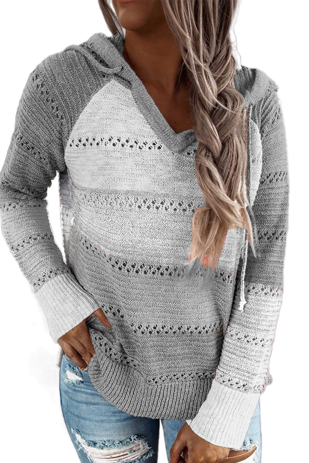 A cozy Beach Bonfire Knitted Hoodie displayed on a mannequin, showcasing its lightweight fabric and stylish design, perfect for beach nights.