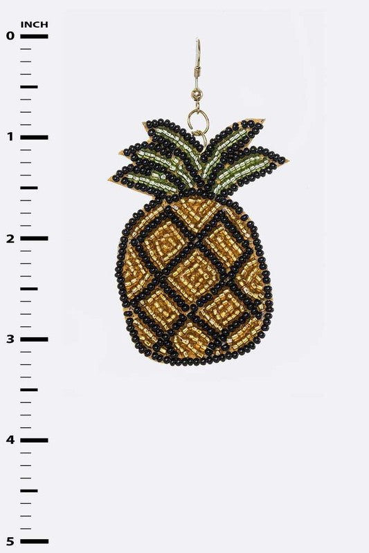 A pair of stylish beaded pineapple earrings with a 3.25-inch drop, showcasing intricate beadwork and a vibrant design.