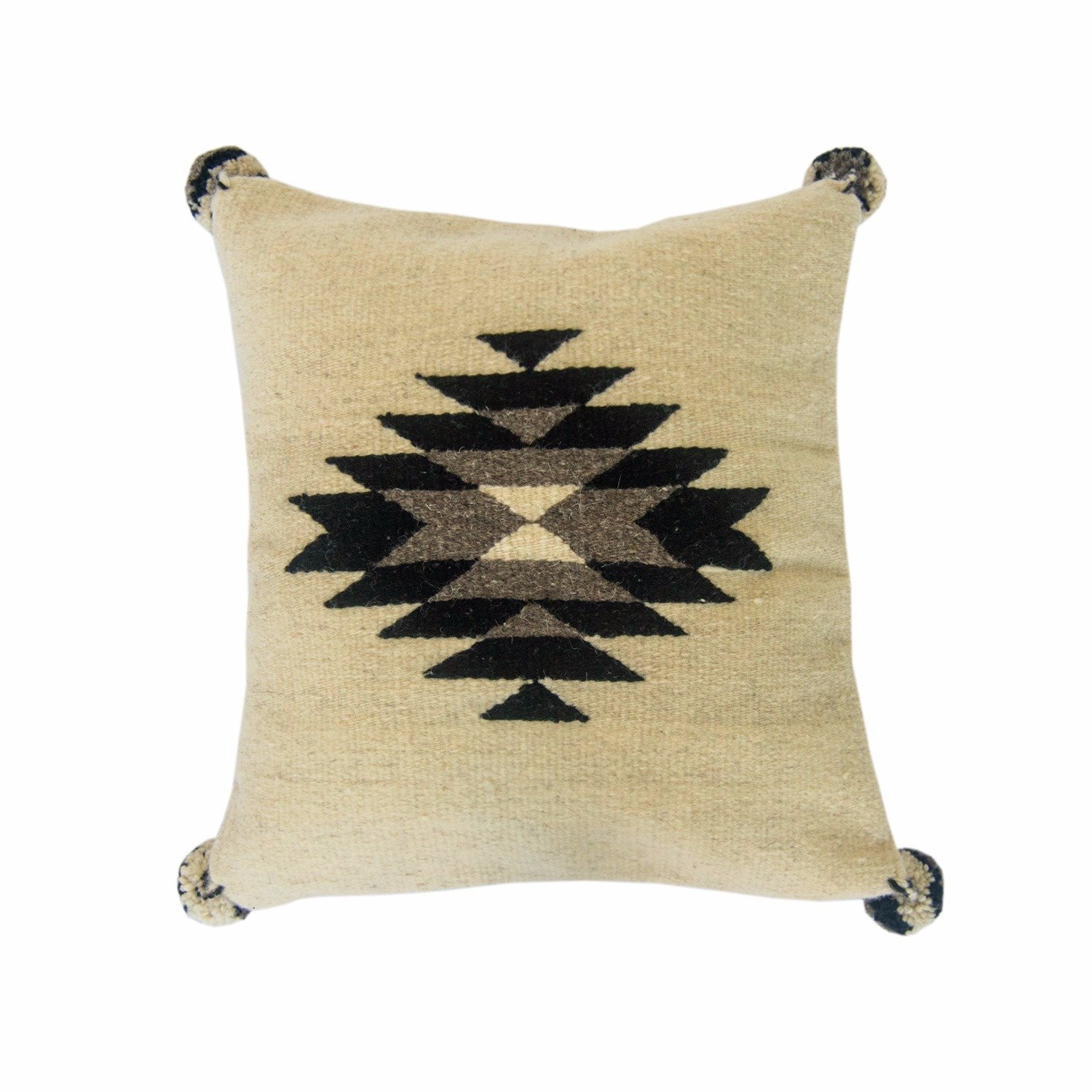 Belegui Black Diamond Wool Pillow Cover featuring a striking black diamond pattern on a white background, handmade in Oaxaca, Mexico.