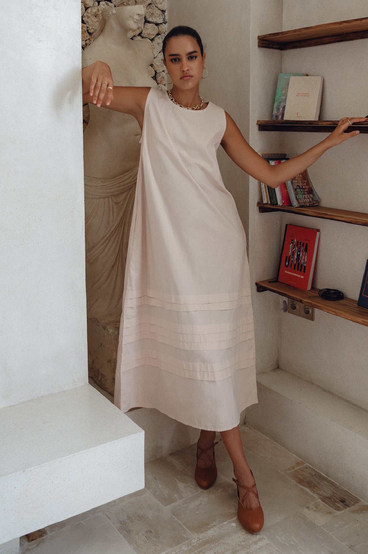 Beloved Cara Slip on Cotton Maxi Dress in breathable poplin cotton, featuring a sleeveless design and tiered hem, perfect for versatile styling.