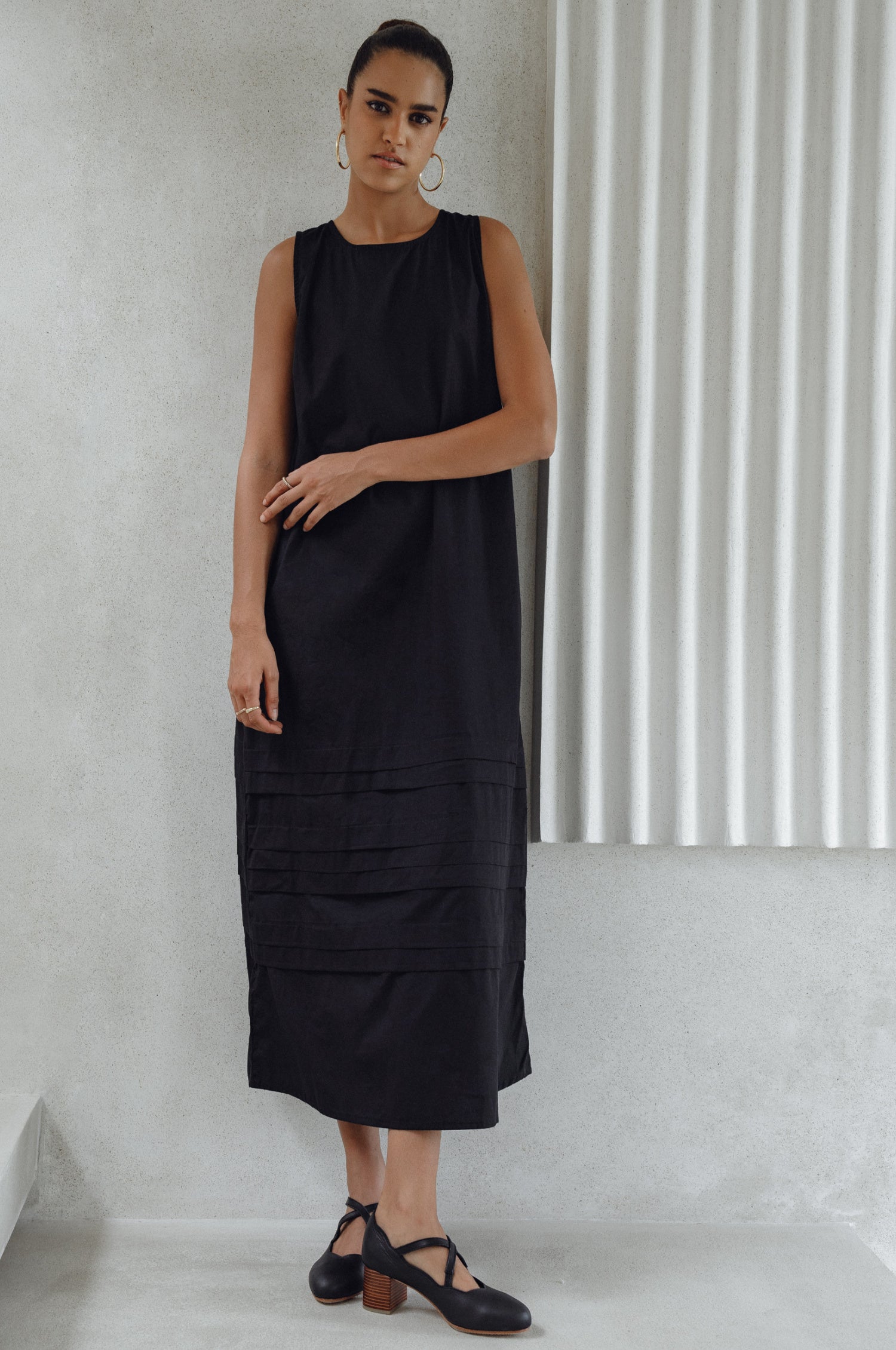 Beloved Cara Slip on Cotton Maxi Dress in breathable poplin cotton, featuring a sleeveless design and tiered hem, perfect for versatile styling.