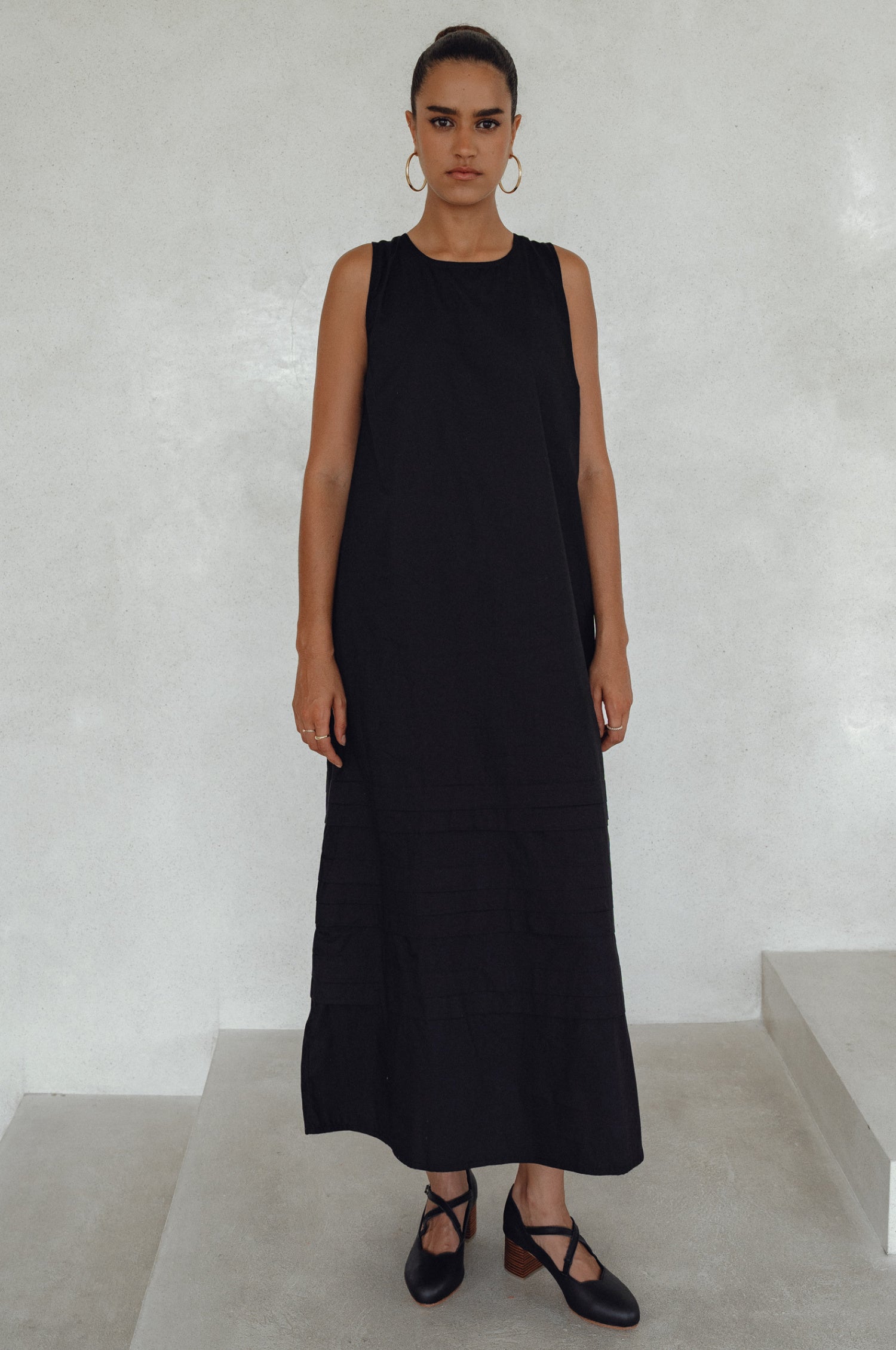 Beloved Cara Slip on Cotton Maxi Dress in breathable poplin cotton, featuring a sleeveless design and tiered hem, perfect for versatile styling.