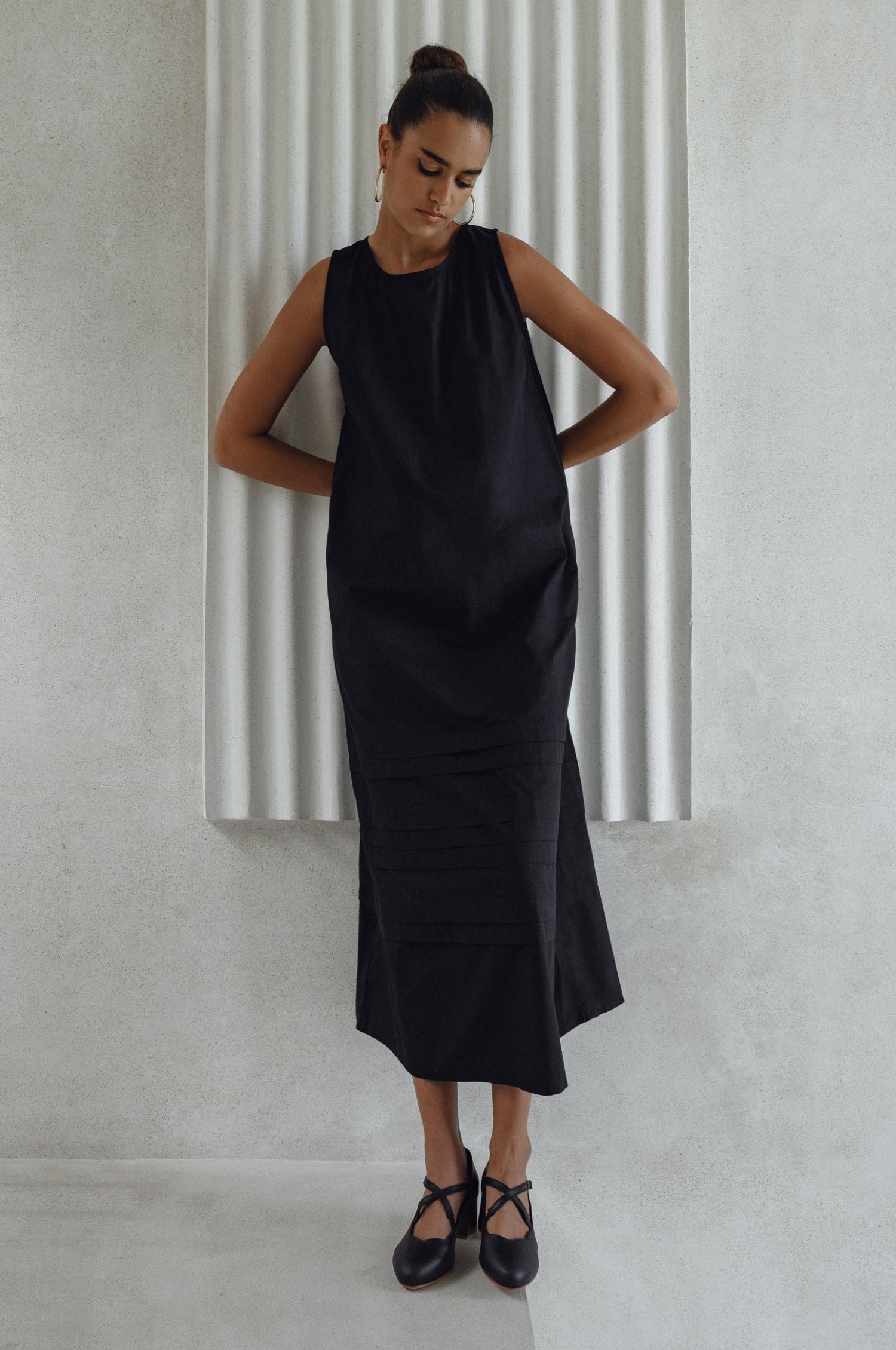 Beloved Cara Slip on Cotton Maxi Dress in breathable poplin cotton, featuring a sleeveless design and tiered hem, perfect for versatile styling.