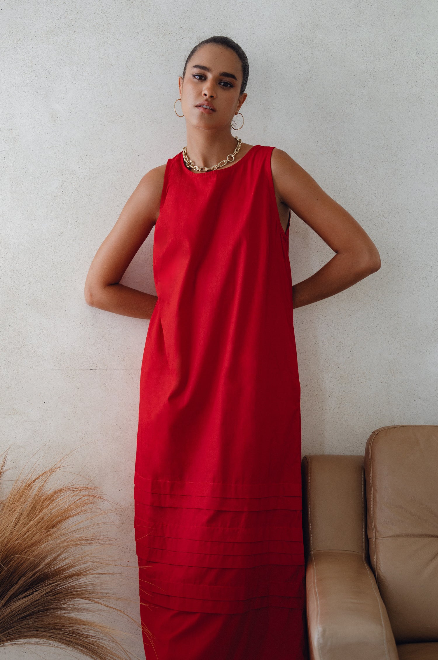 Beloved Cara Slip on Cotton Maxi Dress in breathable poplin cotton, featuring a sleeveless design and tiered hem, perfect for versatile styling.