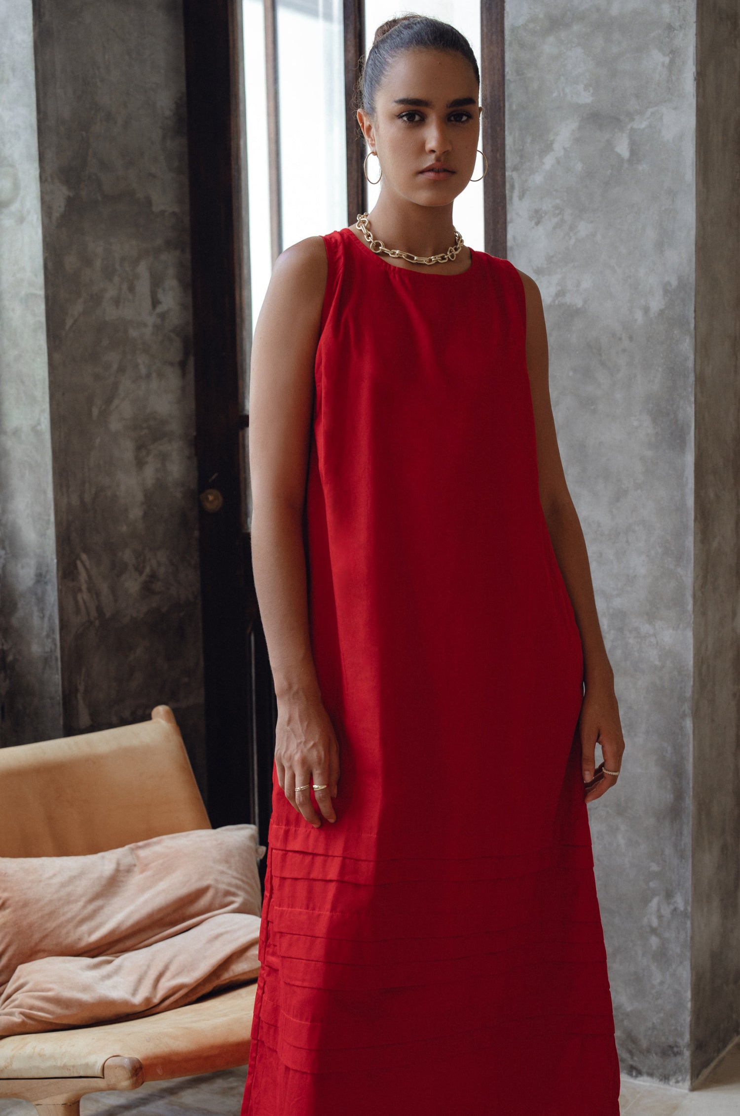 Beloved Cara Slip on Cotton Maxi Dress in breathable poplin cotton, featuring a sleeveless design and tiered hem, perfect for versatile styling.