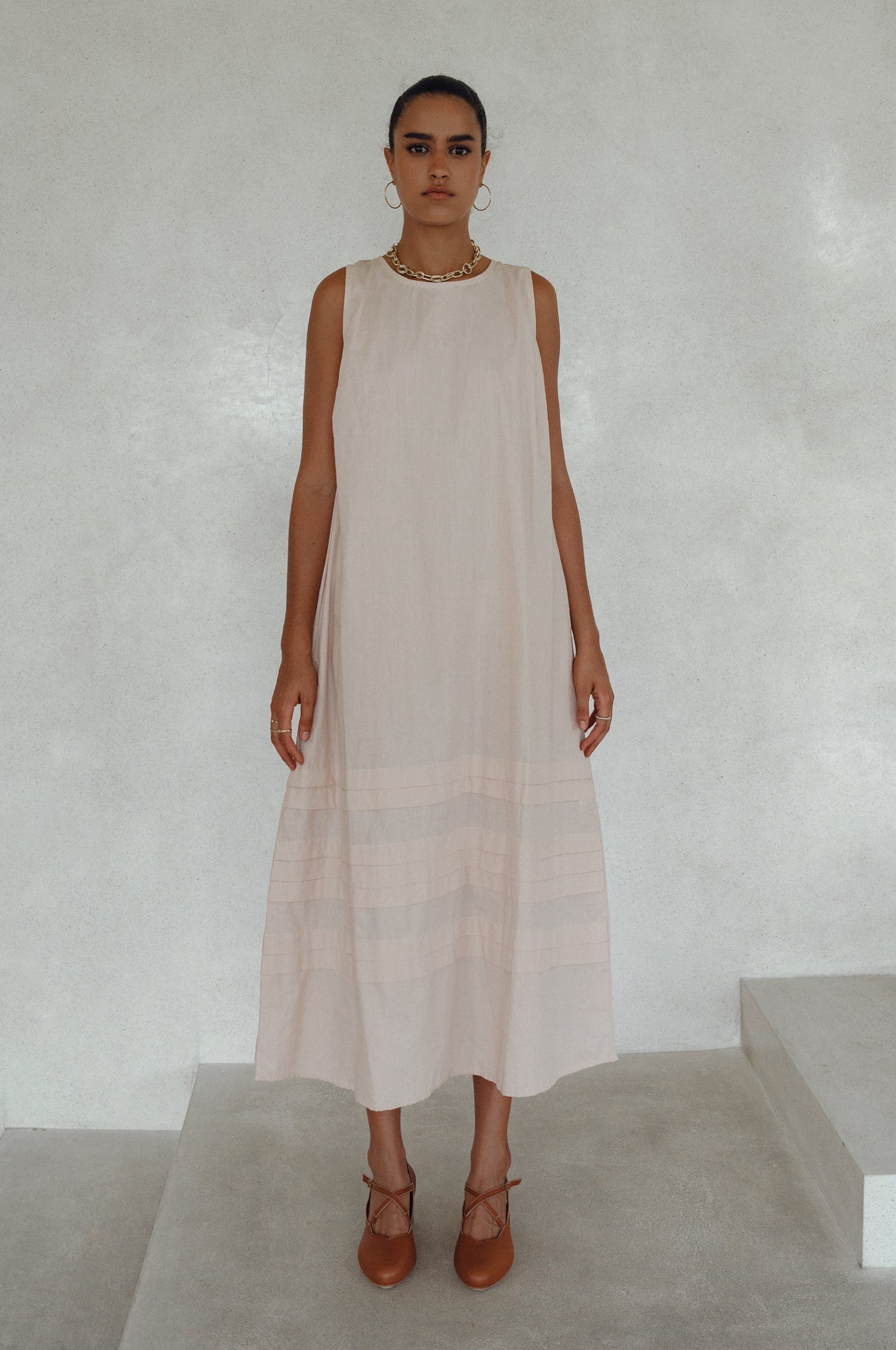 Beloved Cara Slip on Cotton Maxi Dress in breathable poplin cotton, featuring a sleeveless design and tiered hem, perfect for versatile styling.